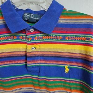 VTG Polo Ralph Lauren Tribal Navajo Aztec Southwestern Blue Yellow Men's Size L